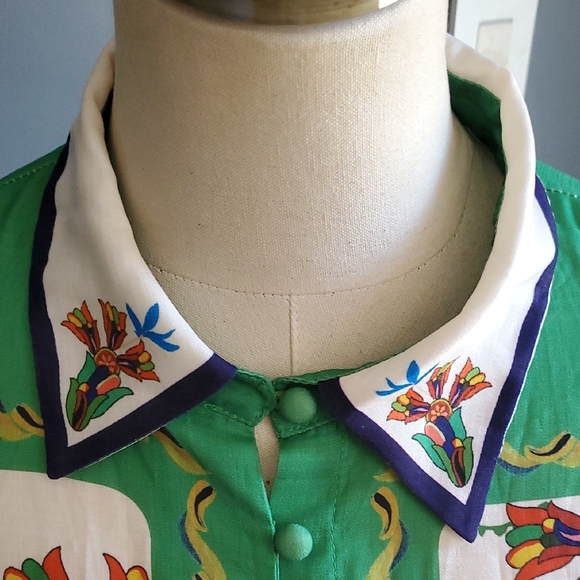 Colorful Bird  Dress/top with Green Accents - Picture 11 of 16